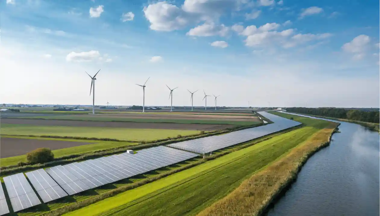 Windmill and solar panel farm